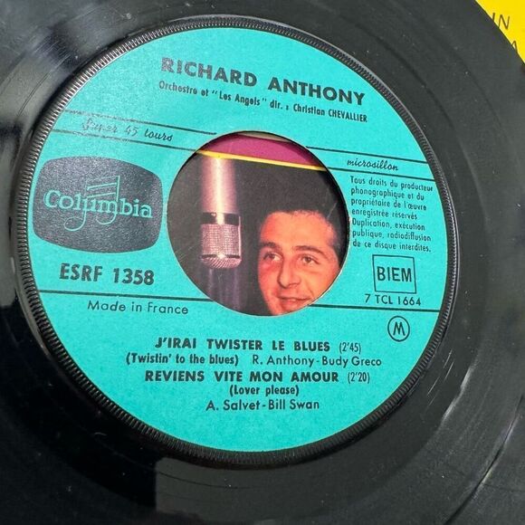 Richard Anthony Vinyl 45 RPM EP J'irai Twister Le Blues - Columbia 1358 M Rèduit - Picture 5 of 9